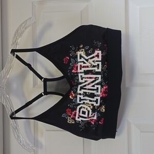 VS PINK  floral black sports bra Size XL